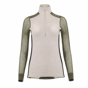 Aclima WoolNet Hybrid mockneck for kvinner (Farge: Beige Melange/Olive Night)
